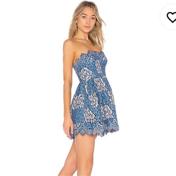 NBD Revolve Daimilee Strapless Blue Lace Dress - Picture 2 of 14